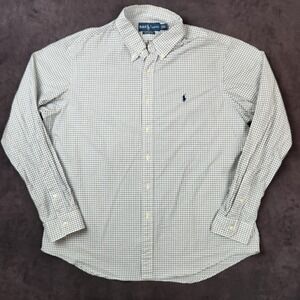 Ralph Lauren Shirt Men XL Green Blue Gingham Check Custom Fit Long Sleeve Button